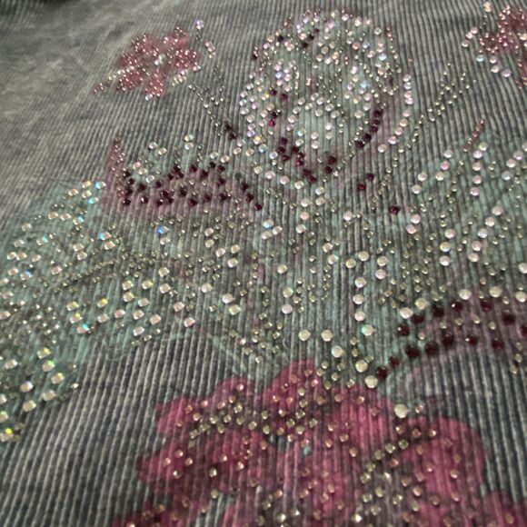 Distressed/Washed Gray Rhinestone Fleur De Lis Grunge Tank Top, Sz S - Picture 4 of 11